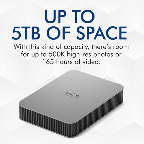 محرك الأقراص المحمول LaCie، سعة 5 تيرابايت، محرك الأقراص الصلبة الخارجي المحمول - Moon Silver، USB-C 3.2، لأجهزة الكمبيوتر الشخصية وأجهزة Mac، معاد تدويره بعد الاستهلاك، مع خطة Adobe All Apps (STLP5000400) in Kuwait