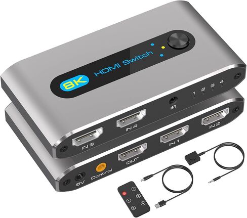 HDMI 2.1 Switch 4k 120hz 2 in 1 Out 8K 60hz hdmi Switcher مع سلك وحدة تحكم سطح المكتب يدعم HDCP 2.3 Ultra HD 3D لأجهزة Xbox PS4 PS5 UHD TV Monitor Projector in Kuwait