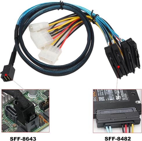 Heretom Mini-SAS SFF-8088 26P إلى 4 X SAS SFF-8482 29 Pin مع كابل طاقة 2 متر 6.6FT in Kuwait