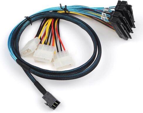 Heretom Mini-SAS SFF-8088 26P إلى 4 X SAS SFF-8482 29 Pin مع كابل طاقة 2 متر 6.6FT in Kuwait
