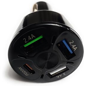 شاحن سيارة مزود بـ 4 منافذ USB للشحن السريع وإضاءة السجائر وشاشة LED 3USB/PD20W متوافقة مع Android/iOS (أبيض) in Kuwait