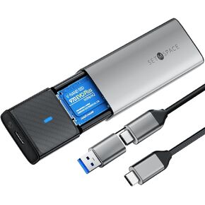 M.2 Enclosure 10Gbps [NVMe &SATA], SETMSPACE Tool-Free NVMe Enclosure USB C/USB A, M.2 Enclosure Aluminum with 11.81in Cable, SSD Enclosure for M2 2230/2242/2260/228 SSD in M-Key/(B+M) Key-Grey