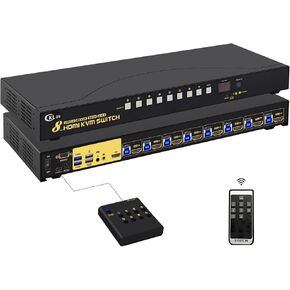 4Kx2K 8 Port HDMI KVM Switch with Cables and USB 2.0 Hub, Rack Mount KVM Switch Supports Keyboard Mouse Switching for Windows, Linux, Mac, Debian, Ubuntu, Fedora, Raspberry Pi and Ubuntu in Kuwait
