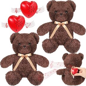 2 Pcs Bear Stuffed Animals with Voice Recorder Set, 60 Seconds Voice Sound Recorder Module 16 Inch Soft Plush Bear Cute Stuffed Bear with Zipper Sound Box Recordable Heart for Boys Girls (Light Brown)