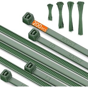PA66 العلاقات الرمز البريدي الكابل، العلاقات الرمز البريدي عيد الميلاد، 200pcs 12 + 10 + 8 + 4 بوصة الثقيلة، وعدم الانزلاق، والأغطية التعادل الديكور للنباتات البستنة الزراعة شبكة سياج الجدار، العلاقات إكليل لزينة شجرة عيد الميلاد، الأخضر in Kuwait