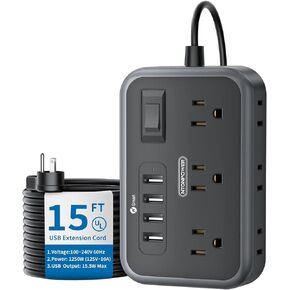 10 Ft Flat Plug Extension Cord with Multiple Outlets NTONPOWER 6 Widely Spaced Outlet Surge Protector Power Strip with 4 USB Ports（2 USB C） Flat Extension Cord 10 in 1 Wall Mount Power Strip