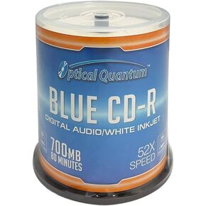 Optical Quantum Digital Audio Music 700MB 52x Blue AZO CD-R White Inkjet Printable, 100 Discs