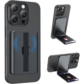 Ciencimy Designed for Magsafe Wallet with Adjustable Dual Mode Stand, Grip Strap, RFID Blocking Slim Aluminum Card Holder for iPhone 15 14 13 Pro Max/Plus (Black) in Kuwait