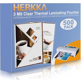 HERKKA 500 Pack Laminating Sheets, Holds 8.5 x 11 Inch Sheets, 3 Mil Clear Thermal Laminating Pouches 9 x 11.5 Inch Lamination Sheet Paper for Laminator, Round Corner Letter Size