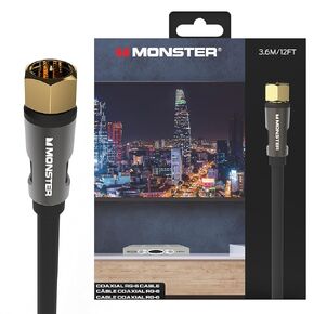 كابل Monster Essentials RG-6 Coax مع موصل كابل محوري F-Pin مطلي بالذهب - كابل إنترنت عالي السرعة مع سترة Duraflex ودرع معدني، 25 قدم