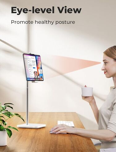 Adjustable iPad Stand with 21" Height Extension, 360° Swivel Tablet Holder for Desk, Surface Pro Stand, Portable Monitor Stand Compatibility with 4.7-15.6" Tablets and Smartphones, Display - Black in Kuwait