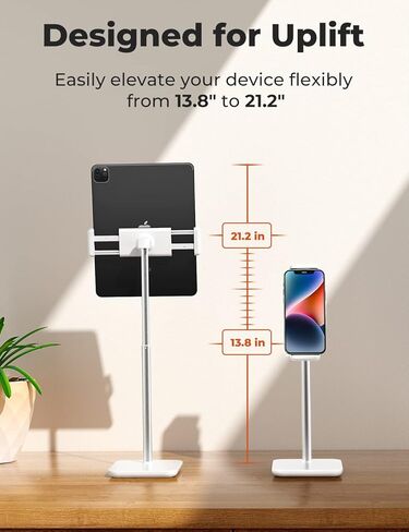 Adjustable iPad Stand with 21" Height Extension, 360° Swivel Tablet Holder for Desk, Surface Pro Stand, Portable Monitor Stand Compatibility with 4.7-15.6" Tablets and Smartphones, Display - Black in Kuwait