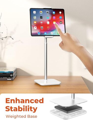 Adjustable iPad Stand with 21" Height Extension, 360° Swivel Tablet Holder for Desk, Surface Pro Stand, Portable Monitor Stand Compatibility with 4.7-15.6" Tablets and Smartphones, Display - Black in Kuwait