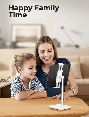 Adjustable iPad Stand with 21" Height Extension, 360° Swivel Tablet Holder for Desk, Surface Pro Stand, Portable Monitor Stand Compatibility with 4.7-15.6" Tablets and Smartphones, Display - Black in Kuwait