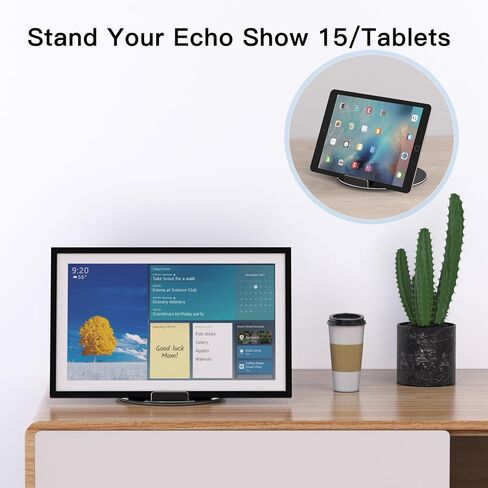 Almoz Swivel and Tilt Stand for Echo Show 15, Aluminum Stand for Show 15.6" Smart Display and Up to 18" iPad/Tablets, with 360 Degree Rotating Base, Viewing Angle Adjustable, No Need Mounting (Black) in Kuwait