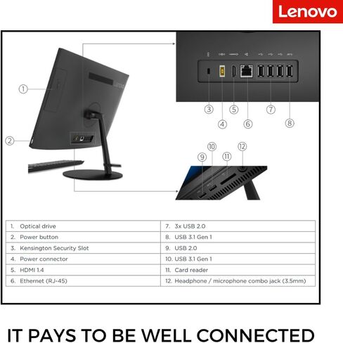 كمبيوتر مكتبي LENOVO V130 الكل في واحد للأعمال، معالج Intel ثنائي النواة، شاشة 19.5 بوصة HD+، ذاكرة الوصول العشوائي 16 جيجابايت، 512 جيجابايت SSD، DVD-RW، Wi-Fi، كاميرا ويب، HDMI، لوحة مفاتيح وماوس سلكية، Windows 11 Pro in Kuwait