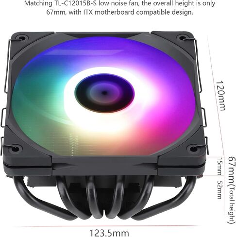 Thermalright AXP120-X67 Low Profile CPU Air Cooler with Quite 120mm TL-C12015 PWM Fan, 6 Heat Pipes, 67mm Height, for AMD AM4/Intel LGA 1700/1150/1151/1155/1851/1200/2011/2066 in Saudi Arabia