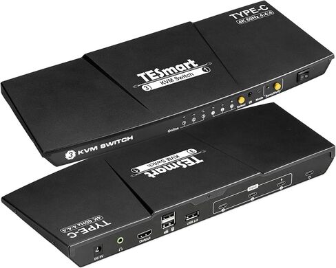 محول TESmart USB-C KVM 3 في 1، لـ 3 أجهزة كمبيوتر وشاشة واحدة، 4k@60 هرتز، طاقة إمداد للكمبيوتر المحمول المتصل بالمنفذ 1، نوع C KVM in Kuwait