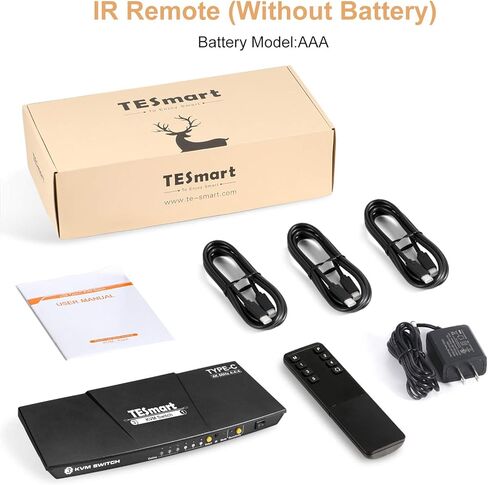 محول TESmart USB-C KVM 3 في 1، لـ 3 أجهزة كمبيوتر وشاشة واحدة، 4k@60 هرتز، طاقة إمداد للكمبيوتر المحمول المتصل بالمنفذ 1، نوع C KVM in Kuwait