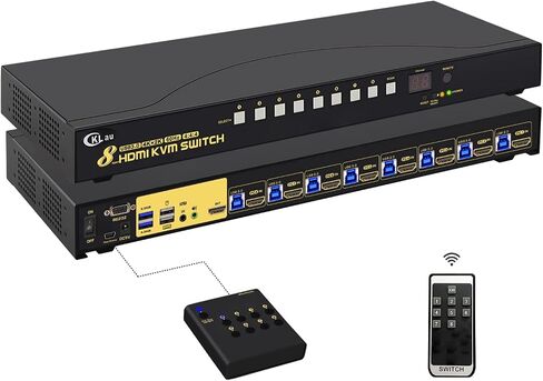 4Kx2K 8 Port HDMI KVM Switch with Cables and USB 2.0 Hub, Rack Mount KVM Switch Supports Keyboard Mouse Switching for Windows, Linux, Mac, Debian, Ubuntu, Fedora, Raspberry Pi and Ubuntu in Kuwait
