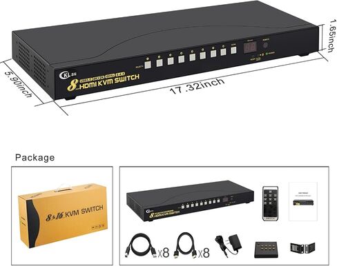 4Kx2K 8 Port HDMI KVM Switch with Cables and USB 2.0 Hub, Rack Mount KVM Switch Supports Keyboard Mouse Switching for Windows, Linux, Mac, Debian, Ubuntu, Fedora, Raspberry Pi and Ubuntu in Kuwait