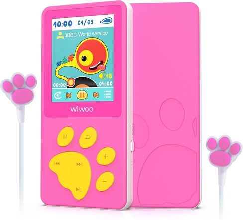 مشغل MP3 للأطفال، مشغل موسيقى WiWOO مقاس 1.8 بوصة للأطفال مع راديو FM وألعاب فيديو ومسجل صوت وسماعة رأس، ومشغل وسائط محمول للأطفال بسعة 8 جيجابايت مع كارتون بير باو قابل للتوسيع 128 جيجابايت (وردي) in Saudi Arabia