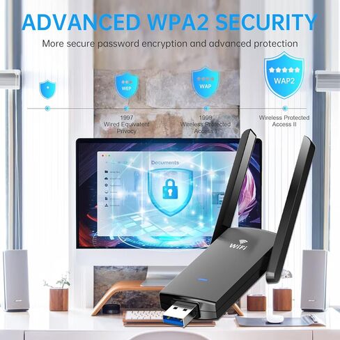 محول USB WiFi بسرعة 1300 ميجابت في الثانية USB 3.0 WiFi Dongle ثنائي النطاق WiFi محول شبكة لاسلكية لأجهزة الكمبيوتر المحمول المكتبية، يدعم Windows 11/10/8.1/8/7، Mac OS 10.9-10.15، هوائيات مزدوجة 5dBi عالية الكسب in Kuwait