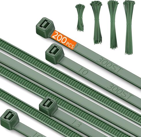 PA66 العلاقات الرمز البريدي الكابل، العلاقات الرمز البريدي عيد الميلاد، 200pcs 12 + 10 + 8 + 4 بوصة الثقيلة، وعدم الانزلاق، والأغطية التعادل الديكور للنباتات البستنة الزراعة شبكة سياج الجدار، العلاقات إكليل لزينة شجرة عيد الميلاد، الأخضر in Kuwait