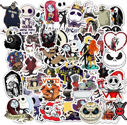 ملصقات نايتمير بيفور كريسماس من 50 قطعة، ملصقات فينيل لطيفة مقاومة للماء للابتوب وزجاجات المياه والنوت بوك ولوح التزلج والجيتار in Kuwait