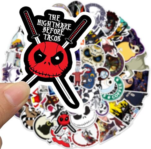 ملصقات نايتمير بيفور كريسماس من 50 قطعة، ملصقات فينيل لطيفة مقاومة للماء للابتوب وزجاجات المياه والنوت بوك ولوح التزلج والجيتار in Kuwait