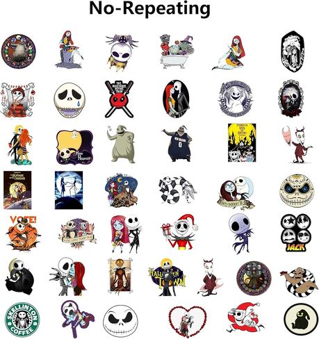 ملصقات نايتمير بيفور كريسماس من 50 قطعة، ملصقات فينيل لطيفة مقاومة للماء للابتوب وزجاجات المياه والنوت بوك ولوح التزلج والجيتار in Kuwait