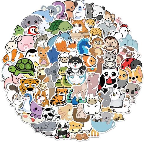 Cute Animal Stickers for Kids, Teens- 100PCS Premium Waterproof Vinyl Kawaii Aesthetic Stickers for Water Bottles, Skateboards, Laptops, Phone Cases, Guitars, Helmets, Bikes, and More, Cartoon Decal Pack by JOSEIO in Saudi Arabia