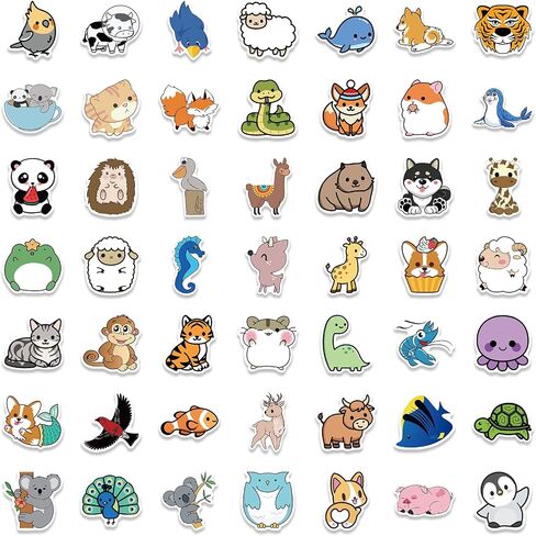 Cute Animal Stickers for Kids, Teens- 100PCS Premium Waterproof Vinyl Kawaii Aesthetic Stickers for Water Bottles, Skateboards, Laptops, Phone Cases, Guitars, Helmets, Bikes, and More, Cartoon Decal Pack by JOSEIO in Saudi Arabia