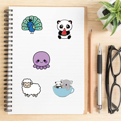 Cute Animal Stickers for Kids, Teens- 100PCS Premium Waterproof Vinyl Kawaii Aesthetic Stickers for Water Bottles, Skateboards, Laptops, Phone Cases, Guitars, Helmets, Bikes, and More, Cartoon Decal Pack by JOSEIO in Saudi Arabia