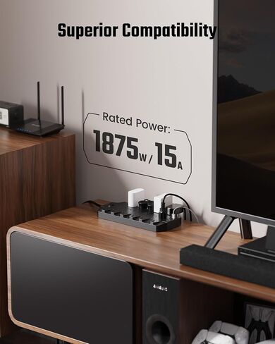 واقي التيار الكهربائي، SUPERDANNY 18 منفذًا مع 2 منافذ USB C + 2 منافذ USB A، 1875 وات/15 أمبير، 2100 جول، سلك تمديد عالي التحمل بطول 6.5 قدم مع منافذ متعددة للمنزل والمكتب والنوم، أبيض in Kuwait