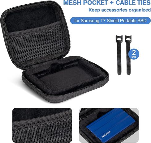 حقيبة حمل ProCase لجهاز Samsung T7 Shield SSD خارجي مع 2 ربطات للكابل، منظم سفر للتخزين الصلب المقاوم للصدمات من مادة EVA لمحرك الأقراص الصلبة المحمول T7 Shield USB 3.2 1 تيرابايت 2 تيرابايت - أسود in Kuwait