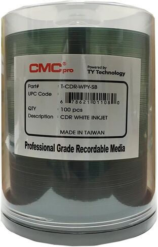 CMC Pro - Powered by TY Technology 80 Minute/700mb White inkjet CD-R in Cake Box - 100 Count in Saudi Arabia