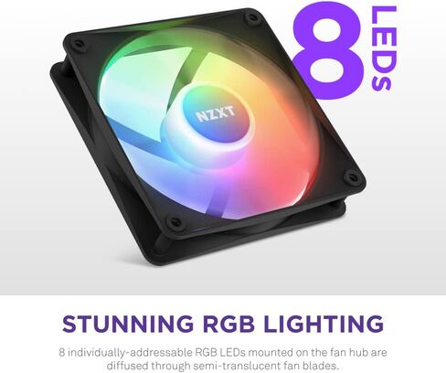 NZXT F120 RGB Core Triple Pack - 3 x 120mm Hub-Mounted RGB Fans with RGB Controller - 8 Individually-Addressable LEDs - Semi-Translucent Blades - High Static Pressure & Airflow - CAM Software - Black in Saudi Arabia