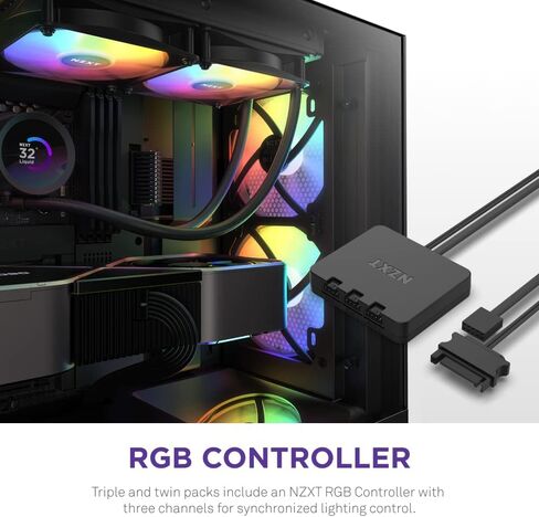 NZXT F120 RGB Core Triple Pack - 3 x 120mm Hub-Mounted RGB Fans with RGB Controller - 8 Individually-Addressable LEDs - Semi-Translucent Blades - High Static Pressure & Airflow - CAM Software - Black in Saudi Arabia