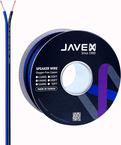 سلك مكبر صوت JAVEX مقاس 16 AWG [50 قدمًا، نحاس خالٍ من الأكسجين OFC] كابل HighFlex لأنظمة Hi-Fi والمسرح المنزلي ونظام صوت السيارة، أزرق/أسود in Kuwait