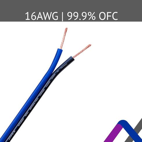 سلك مكبر صوت JAVEX مقاس 16 AWG [50 قدمًا، نحاس خالٍ من الأكسجين OFC] كابل HighFlex لأنظمة Hi-Fi والمسرح المنزلي ونظام صوت السيارة، أزرق/أسود in Kuwait