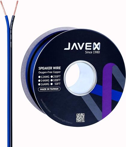 سلك مكبر صوت JAVEX مقاس 16 AWG [50 قدمًا، نحاس خالٍ من الأكسجين OFC] كابل HighFlex لأنظمة Hi-Fi والمسرح المنزلي ونظام صوت السيارة، أزرق/أسود in Kuwait