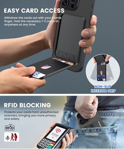 Ciencimy Designed for Magsafe Wallet with Adjustable Dual Mode Stand, Grip Strap, RFID Blocking Slim Aluminum Card Holder for iPhone 15 14 13 Pro Max/Plus (Black) in Kuwait