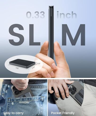 Ciencimy Designed for Magsafe Wallet with Adjustable Dual Mode Stand, Grip Strap, RFID Blocking Slim Aluminum Card Holder for iPhone 15 14 13 Pro Max/Plus (Black) in Kuwait