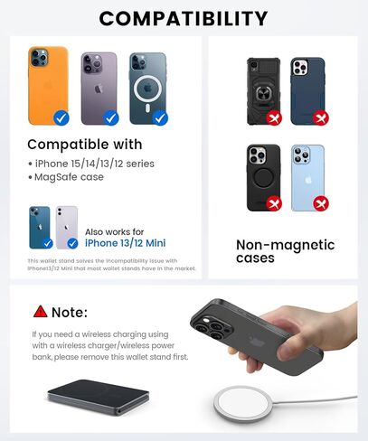 Ciencimy Designed for Magsafe Wallet with Adjustable Dual Mode Stand, Grip Strap, RFID Blocking Slim Aluminum Card Holder for iPhone 15 14 13 Pro Max/Plus (Black) in Kuwait