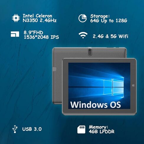 Tibuta Masterpad W100 8.9 inch Tablet Computer Windows 11，Mini Laptop with Windows System, Intel CPU, 64GB Storage, 1536×2048 FHD Display Tablet PC with Keyboard and Leather Case in Kuwait
