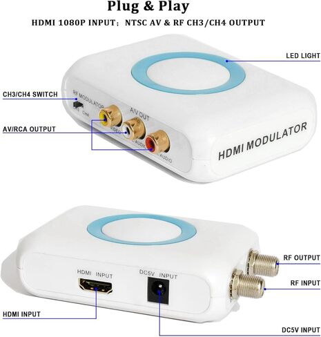 محول RF HDMI محول محوري VHF HD محول رقمي مع هوائي ANT داخل/خارج لجهاز Roku Fire Stick VCR DVD Laptop PS4 PS5 Xbox Set-top Cable Box إلى AV فيديو تناظري RCA & F نوع Female Coax NTSC TV in Kuwait