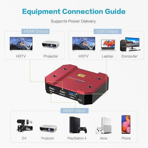 بطاقة التقاط فيديو USB DIGITNOW بدقة 4k/60 هرتز HDR10 بدون تأخير، زمن استجابة منخفض للغاية، تسجيل فيديو عالي الدقة بالكامل لأجهزة PS5، PS4/Pro، Xbox Series X/S، Xbox One X/S، Real USB3.0 in Kuwait