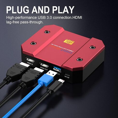 بطاقة التقاط فيديو USB DIGITNOW بدقة 4k/60 هرتز HDR10 بدون تأخير، زمن استجابة منخفض للغاية، تسجيل فيديو عالي الدقة بالكامل لأجهزة PS5، PS4/Pro، Xbox Series X/S، Xbox One X/S، Real USB3.0 in Kuwait