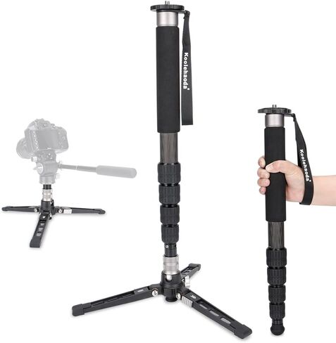 Koolehaoda MPD-325C من ألياف الكربون 64 بوصة كاميرا Monopod مع قاعدة حامل ثلاثي قابلة للإزالة. 5 أقسام للفيديو Monopods لكاميرا Canon Nikon Sony Olympus Panasonic DSLR in Kuwait